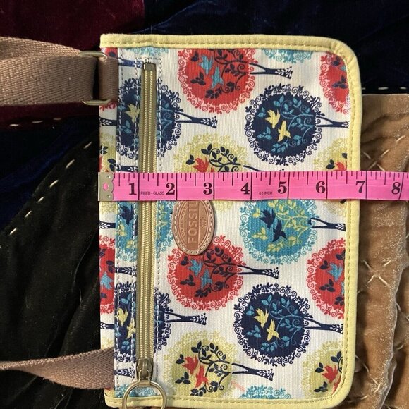 Fossil Bag Coasted Canvas Yellow Floral Bird Crossbody Purse - Picture 8 of 8
